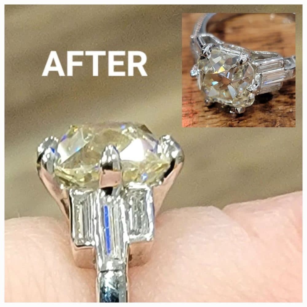 The same diamond ring after the prong was rebuilt